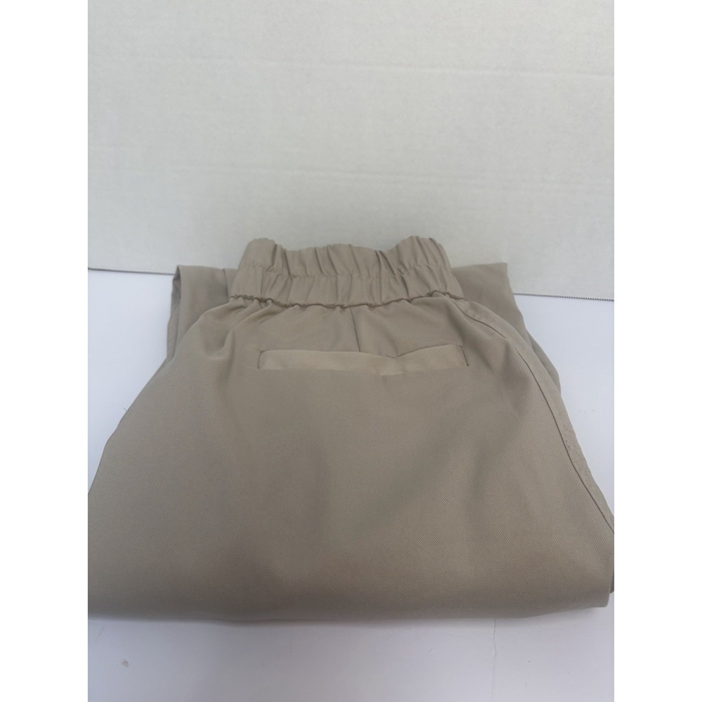 Brochu Walker Cropped Pant Beige Khaki Pleated Elastic Waist Pull On Size Medium